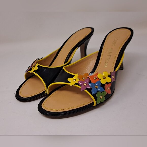Louis Vuitton Womens Patent Leather Mules Heels Shoes Authentic 34.5 IT / 4.5 US - Picture 1 of 9